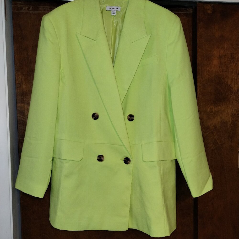 Topshop Women's Double-breasted Oversized Green Blazer - Size 8